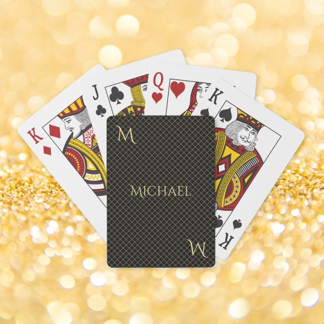 Jeu De Cartes Black Faux Gold Monogramme Moderne Elégant Poker (Black Faux Gold Monogrammed Modern Elegant Poker Playing Cards)
