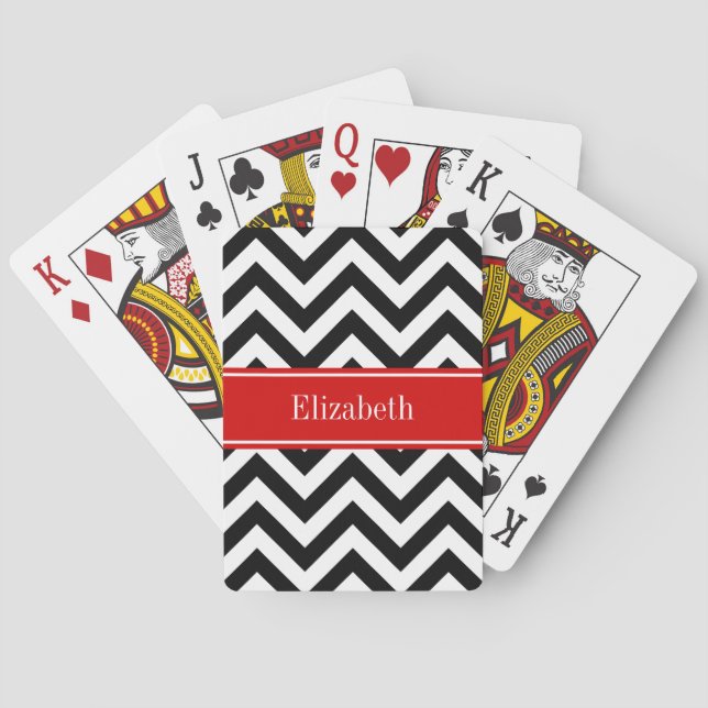 Jeu De Cartes Black White LG Chevron Red Name monogram (dos)