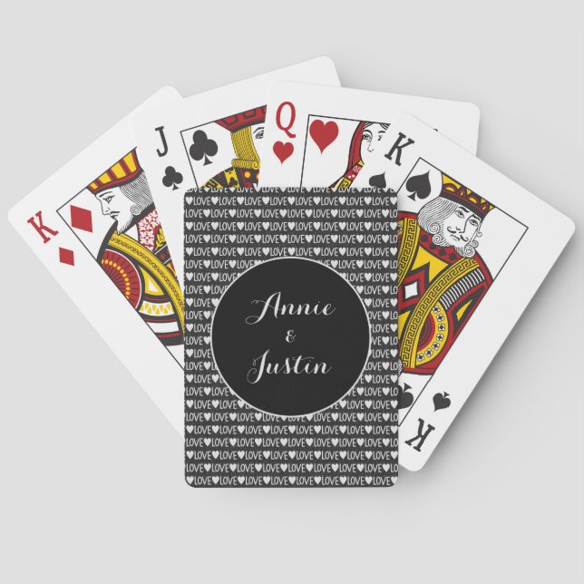 Jeu De Cartes Black White Love Valentine Couple's Names (dos)