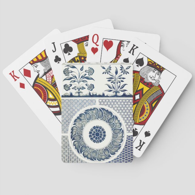 Jeu De Cartes Blanc bleu Floral chinois rond (dos)