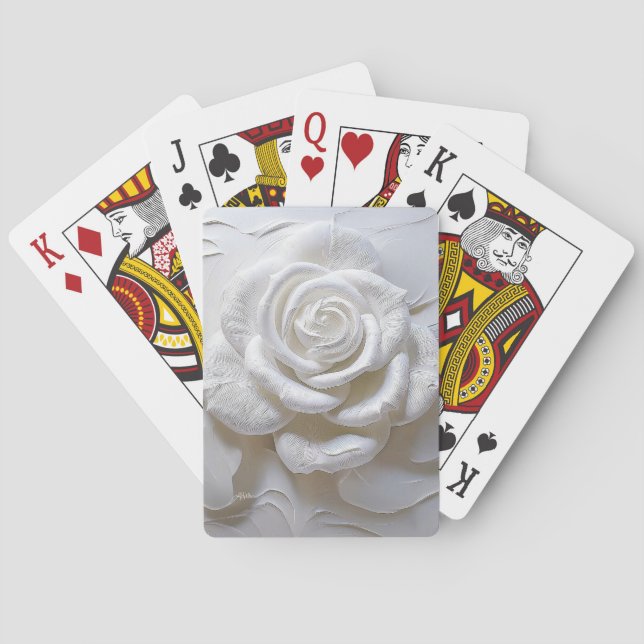 Jeu De Cartes Blanc sur blanc - Rose sculpté (dos)