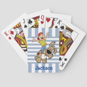 Jeu De Cartes Bleu & Blanc Stripe Chien Jouer Playing Card Deck