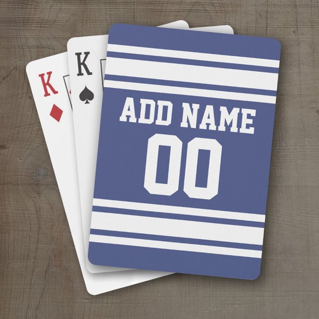 Jeu De Cartes Bleu et blanc avec nom et numéro (Personalized Playing Cards - Sports Jersey Design)