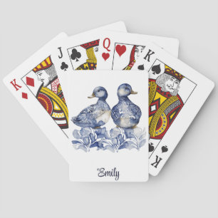 Jeu De Cartes Bleu et blanc Delft style mignon canards avec fleu