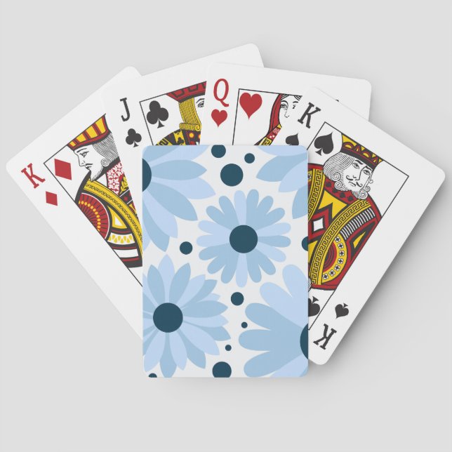 Jeu De Cartes Bleu marguerite de style rétro et points bleu fonc (dos)