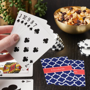 Jeu De Cartes Bleu Marine Blanc Marocain #5 Rouge Corail Nom Mon