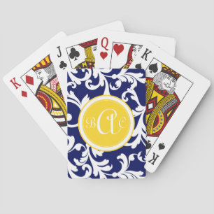 Jeu De Cartes Bleu marine et copie décorée d'un monogramme jaune