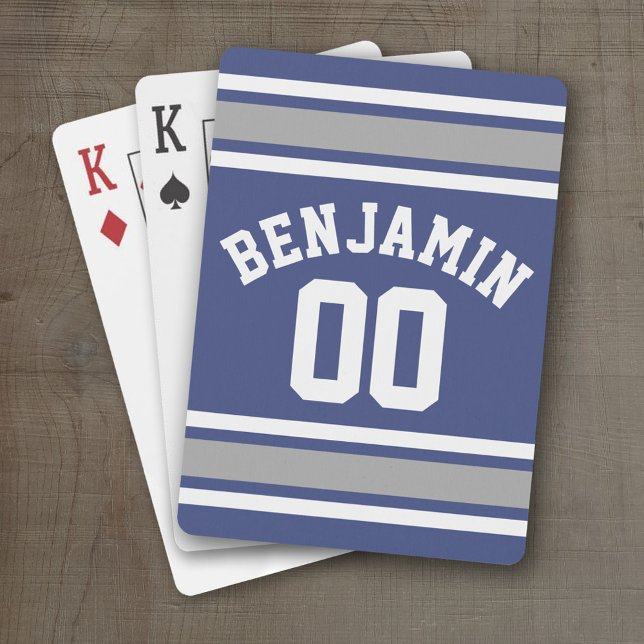 Jeu De Cartes Blue and Silver Sports Jersey Nom personnalisé Num (Personalized Playing Cards - Sports Jersey Design)