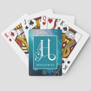 Jeu De Cartes Blue Bokeh Arrière - plan H Monogram, Personnalise