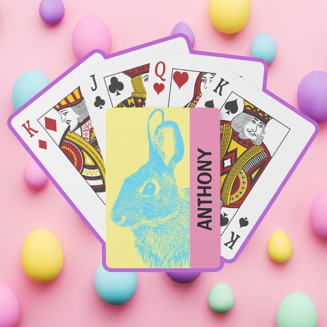 Jeu De Cartes Blue Easter Bunny Retro Pastel (Easter basket filler present Bunny Rabbit Customizable Playing Cards, Retro Style in Pastel Colors.)