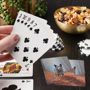 Jeu De Cartes Blue Heeler dans les feuilles d'automne automne au