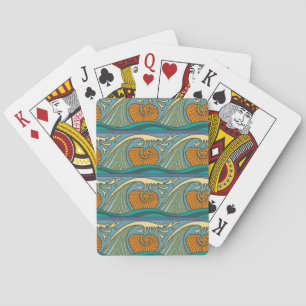 Jeu De Cartes Blue Ocean Waves Nautilus Seashell Motif Nouveau