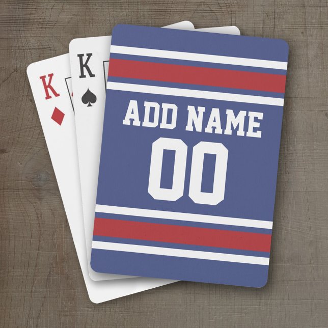 Jeu De Cartes Blue Red Football Jersey Nom personnalisé Numéro (Personalized Playing Cards - Sports Jersey Design)