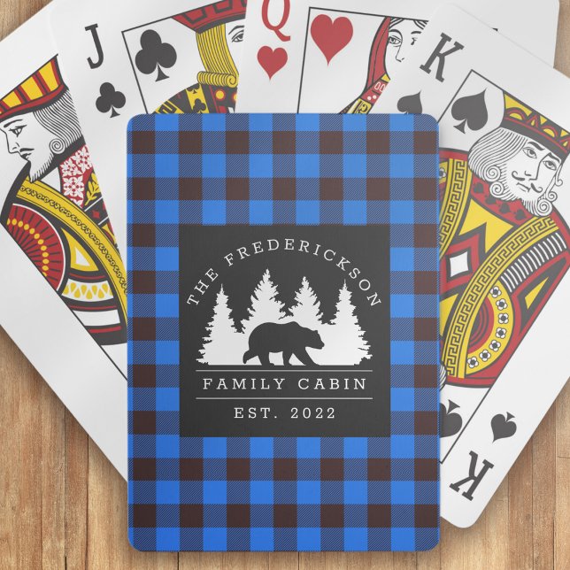 Jeu De Cartes Blue Rustic Plaid Bear Woods Cabine de famille (Créateur téléchargé)