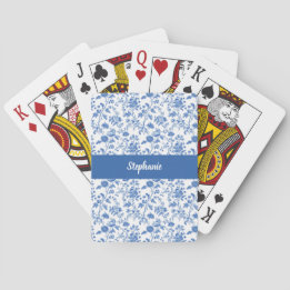 Jeu De Cartes Blue White Vintage Floral Toile Personalized Name