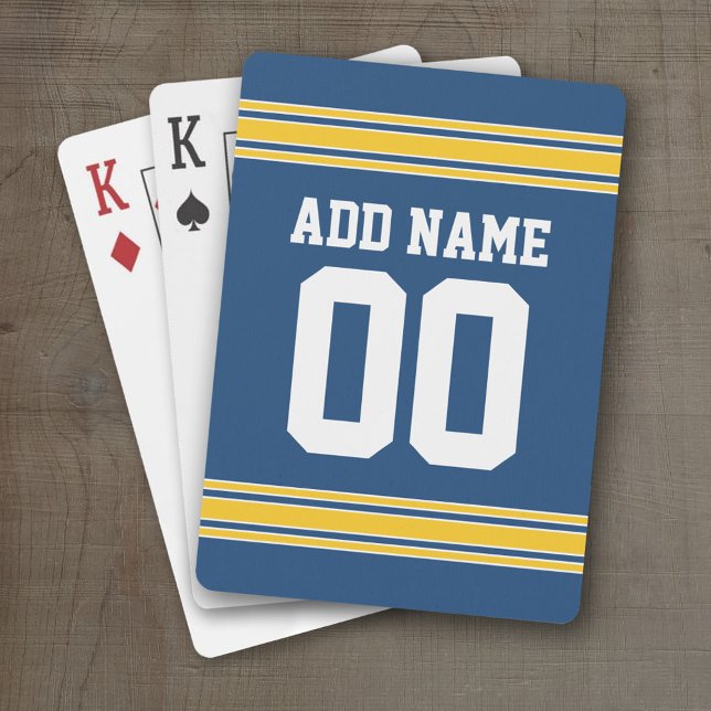 Jeu De Cartes Blue Yellow Football Team Jersey nom et numéro (Personalized Playing Cards - Sports Jersey Design)