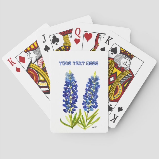 Jeu De Cartes Bluebonnets Fleurs Bleues Texas Aquarelle Florale (dos)