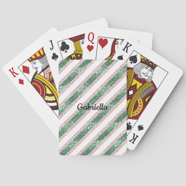 Jeu De Cartes Blush Pink Green Glitter Stripes (dos)
