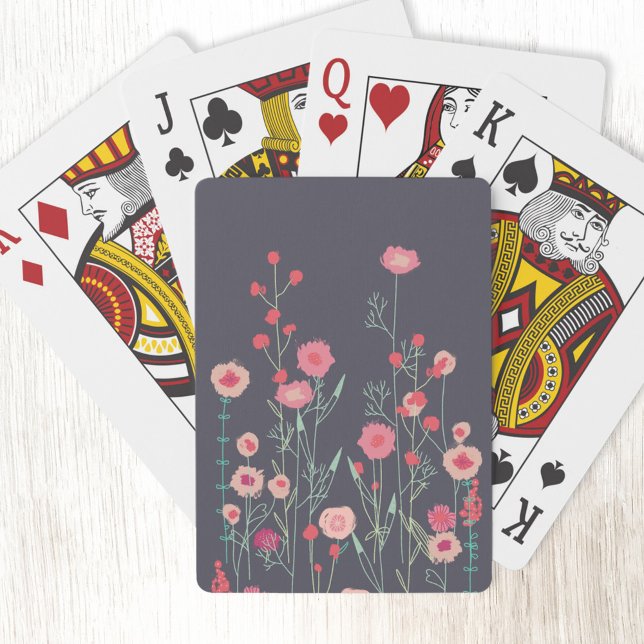 Jeu De Cartes Boho floral foncé (Boho floral pink and charcoal gray playing cards)