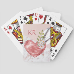 Jeu De Cartes Boho Pink Heart Plumes Motif marbre marbré marbré