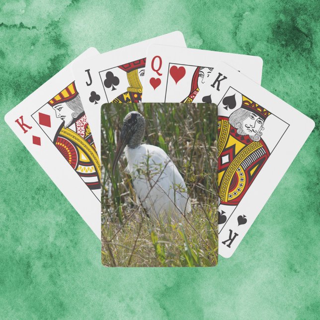 Jeu De Cartes Bois cigogne Oiseau Floride Photographie (A deck of playing cards featuring a wood stork bird.)