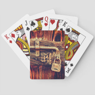 Jeu De Cartes Bois rustique serrure en laiton antique