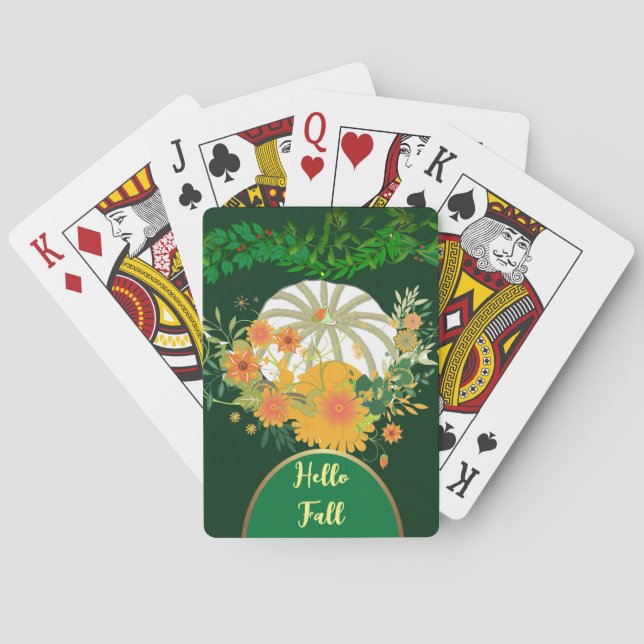 Jeu De Cartes Bonjour Automne Blanc Citrouille Vert Foliage Vibr (dos)