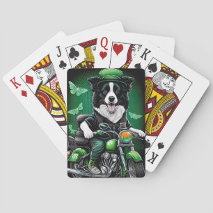 Jeu De Cartes Border Collie Chien Conduisant Vélo St. Patrick's 