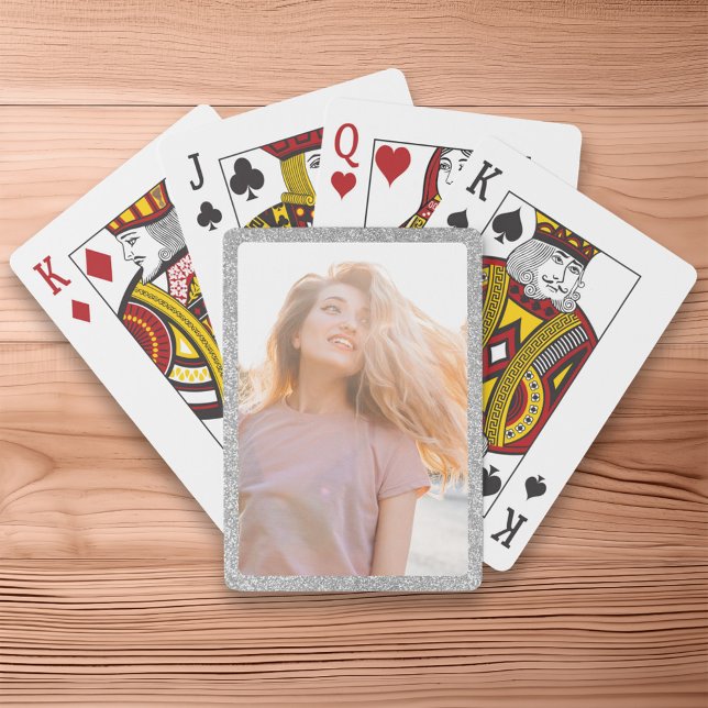 Jeu De Cartes Bordure de photo à paillettes argentées fausses (Faux Silver Glitter Border Photo Poker Cards)