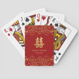 Jeu De Cartes Bordure fleurie or rouge mariage chinois double xi