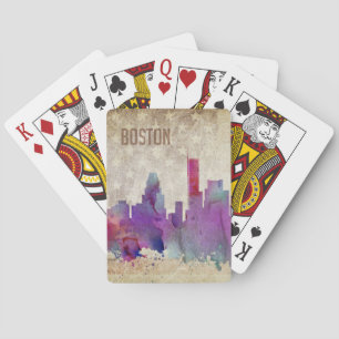 Jeu De Cartes Boston, MA Aquarelle Ville Skyline