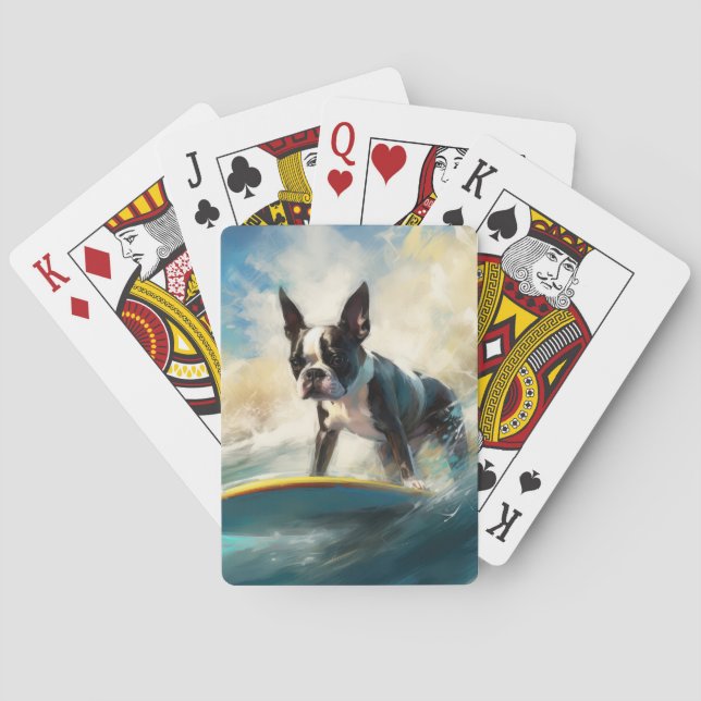 Jeu De Cartes Boston Terrier Beach Surfing Peinture (dos)