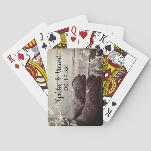 Jeu De Cartes Botte rustique Cowboy Floral Mariage occidental (dos)