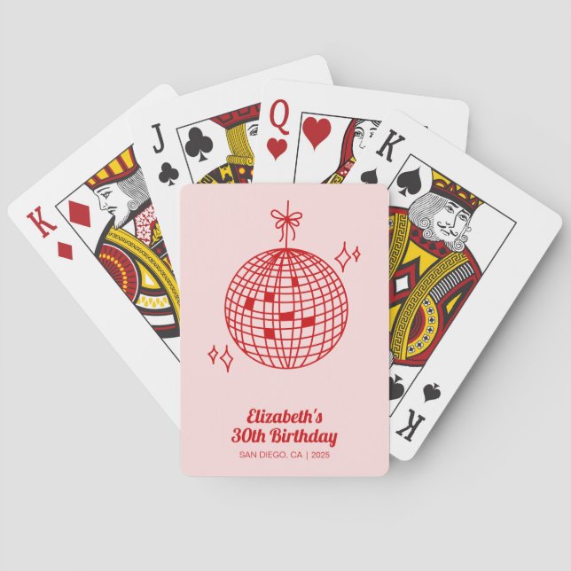 Jeu De Cartes Boule Retro Rose & Rouge Disco Anniversaire Person (dos)