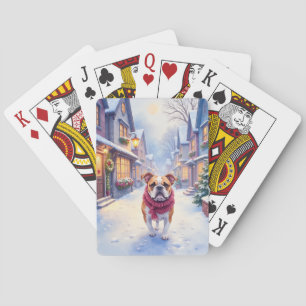 Jeu De Cartes Bouledogue anglais Village de Noël hivernal Fêtes