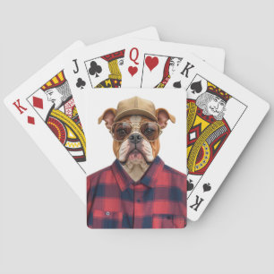 Jeu De Cartes Bouledogue portant un chapeau et une chemise en fl