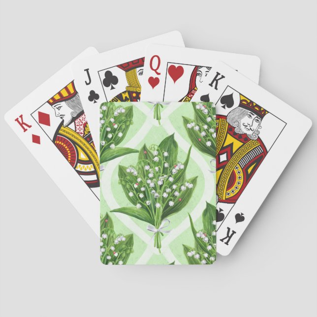 Jeu De Cartes Bouquet de lys de la vallée fleurs sur vert (dos)