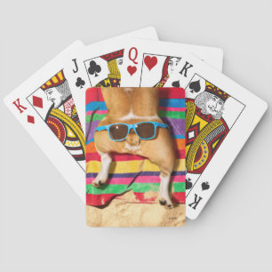 Jeu De Cartes Bouton de chien avec lunettes de soleil