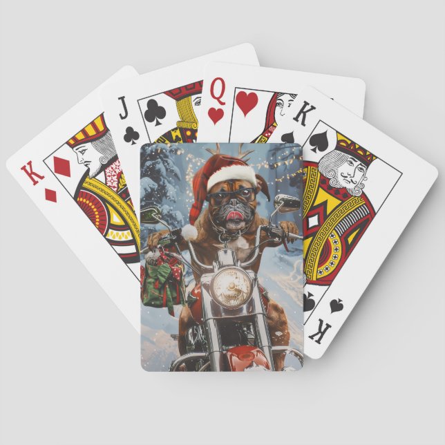 Jeu De Cartes Boxer Chien équitation Moto Noël (dos)