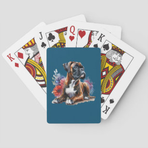 Jeu De Cartes Boxeur parmi les fleurs en aquarelle