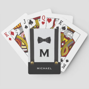 Jeu De Cartes Bretelles & Nœud Papillon Nom Monogramme Mariage