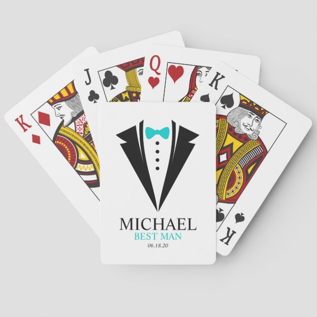 Jeu De Cartes Bright Aqua Bow Cravate "Best Man" Tuxedo (dos)