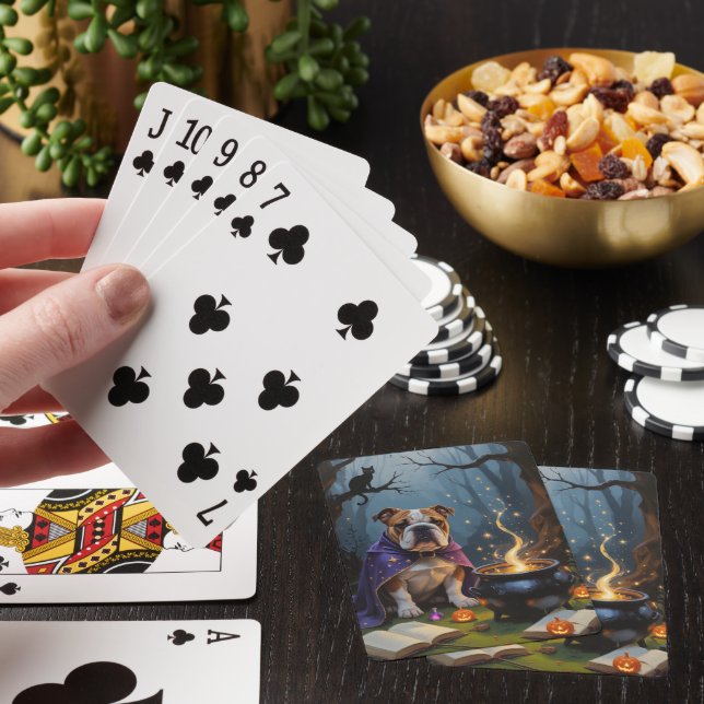 Jeu De Cartes Bulldog Whimsical Halloween peinture (In Situ)
