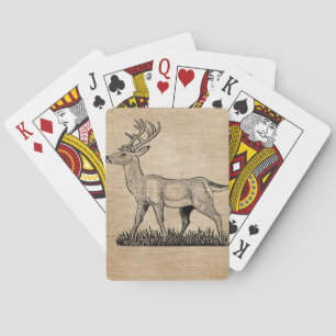 Jeu De Cartes Burlap Deer Buck Horns Arrière - plan rustique
