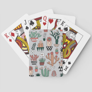 Jeu De Cartes Cactus en fleurs mignons : Motif à main