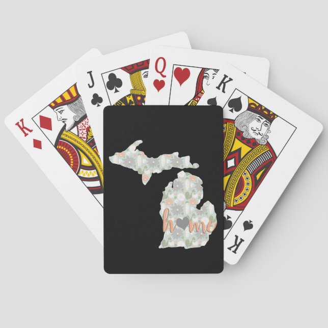 Jeu De Cartes Cactus Rempli Michigan Silhouette Avec Maison (dos)
