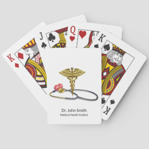 Jeu De Cartes Caducée Médical Or & Stéthoscope avec Cœur