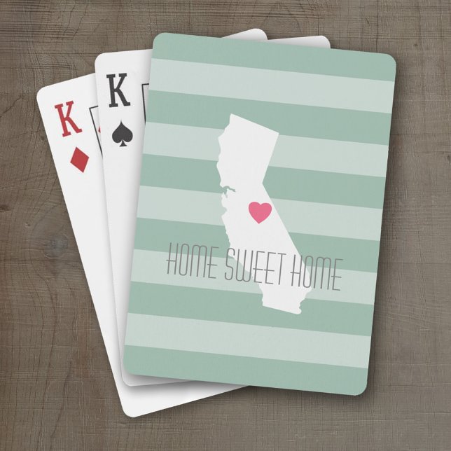 Jeu De Cartes California Home State Love with Custom Heart (Personalized Playing Cards with a State Map, Movable Heart and Name)