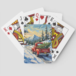 Jeu De Cartes Camion rouge vintage transportant un arbre de Noël