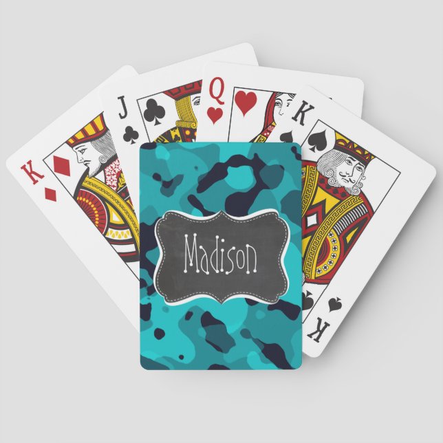 Jeu De Cartes Camo Turquoise foncé ; aspect tableau noir (dos)